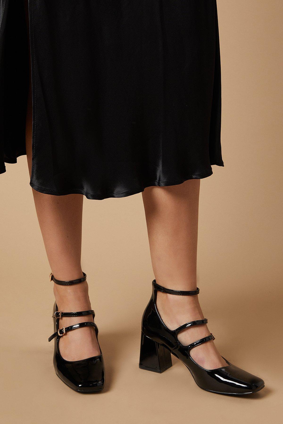 Oasis Victoria Patent Multi Mary Jane Block Heel Shoes Black image 4