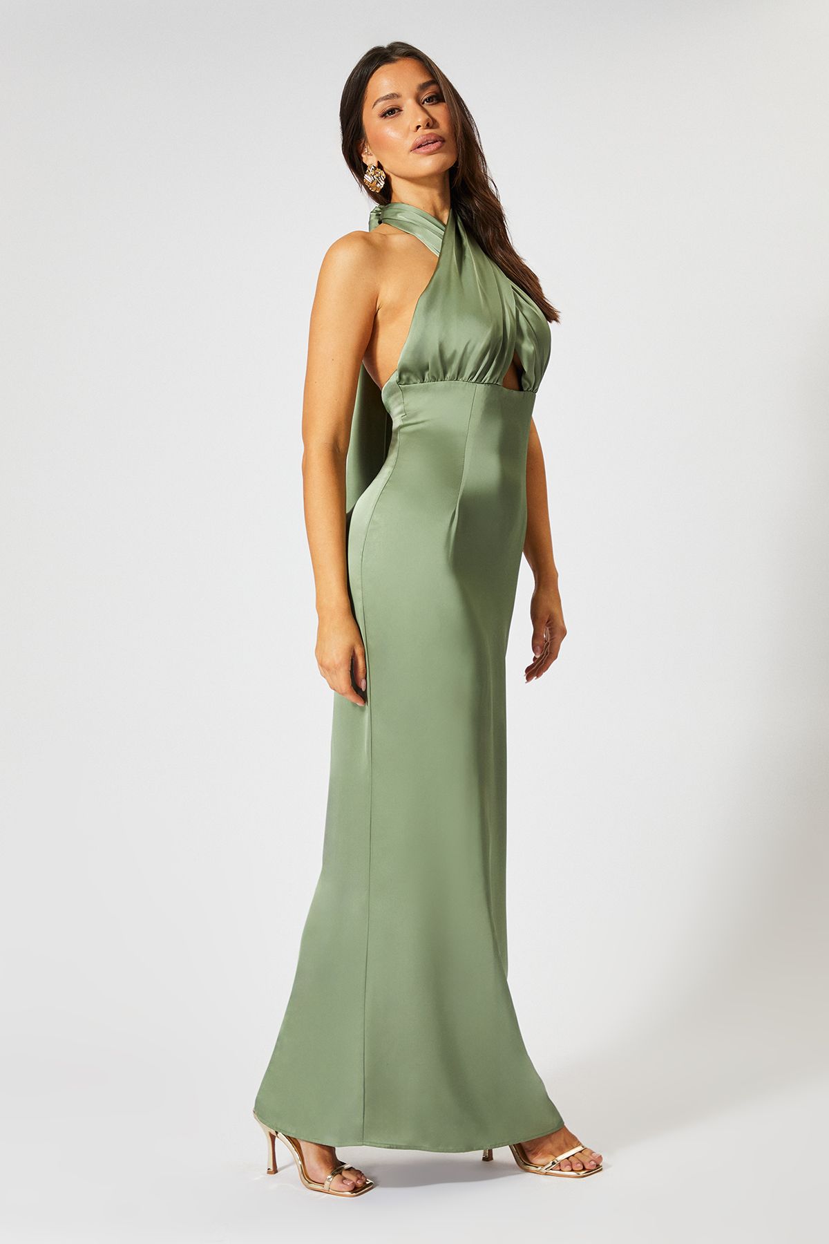 MissPap Satin Wrap Multi Way Maxi Dress Green image 1