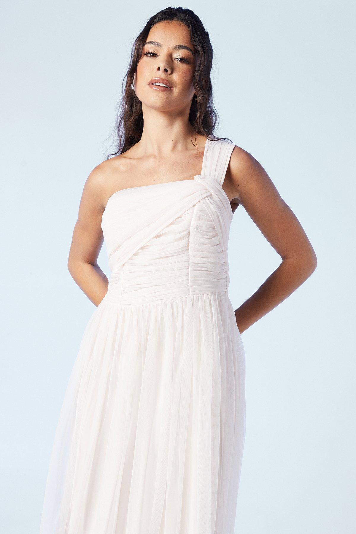 Coast One Shoulder Mesh Bridesmaids Dress Blush image 4