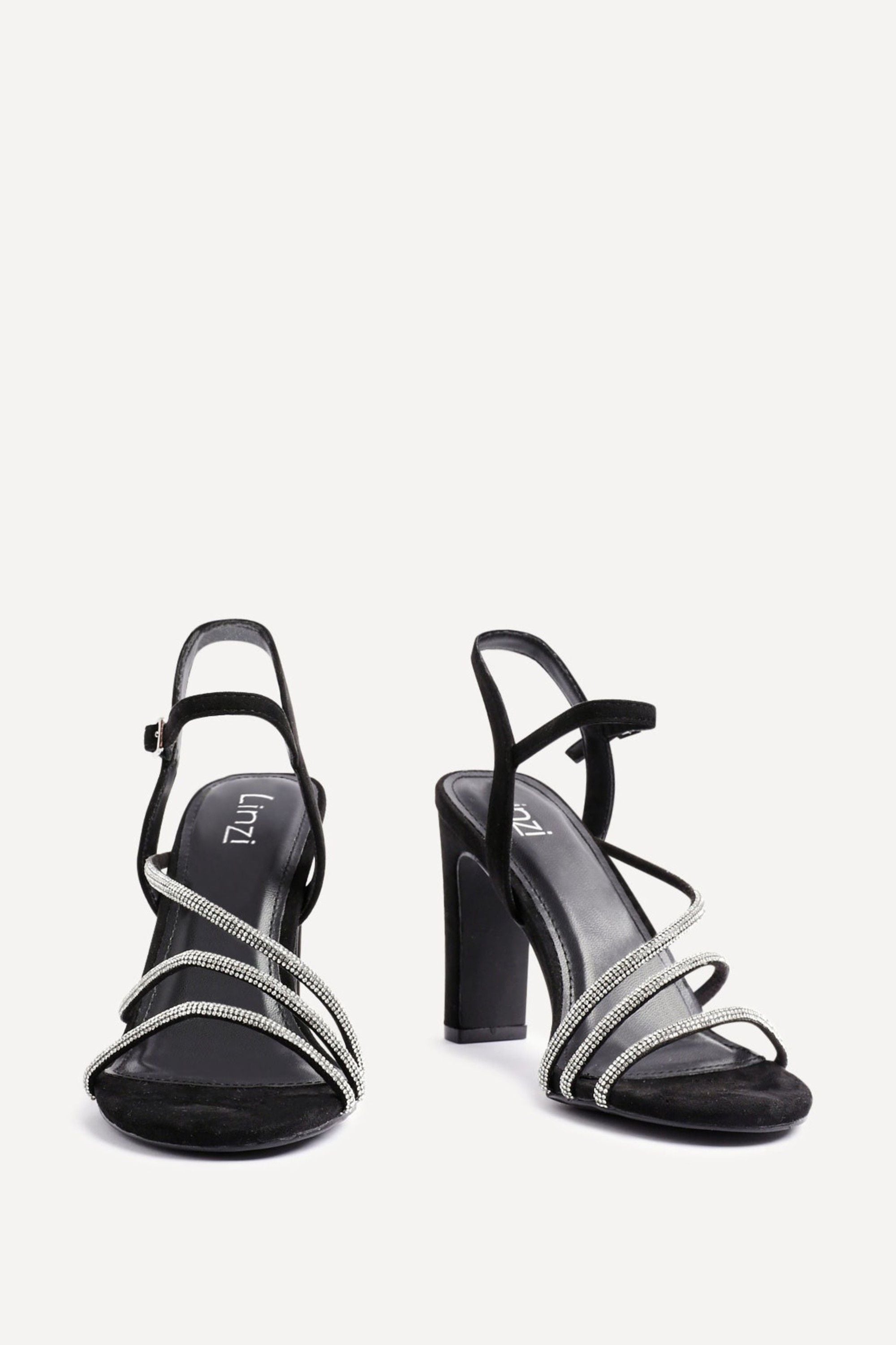 Linzi Matilda Black Faux Suede Diamante Block Heel image 3