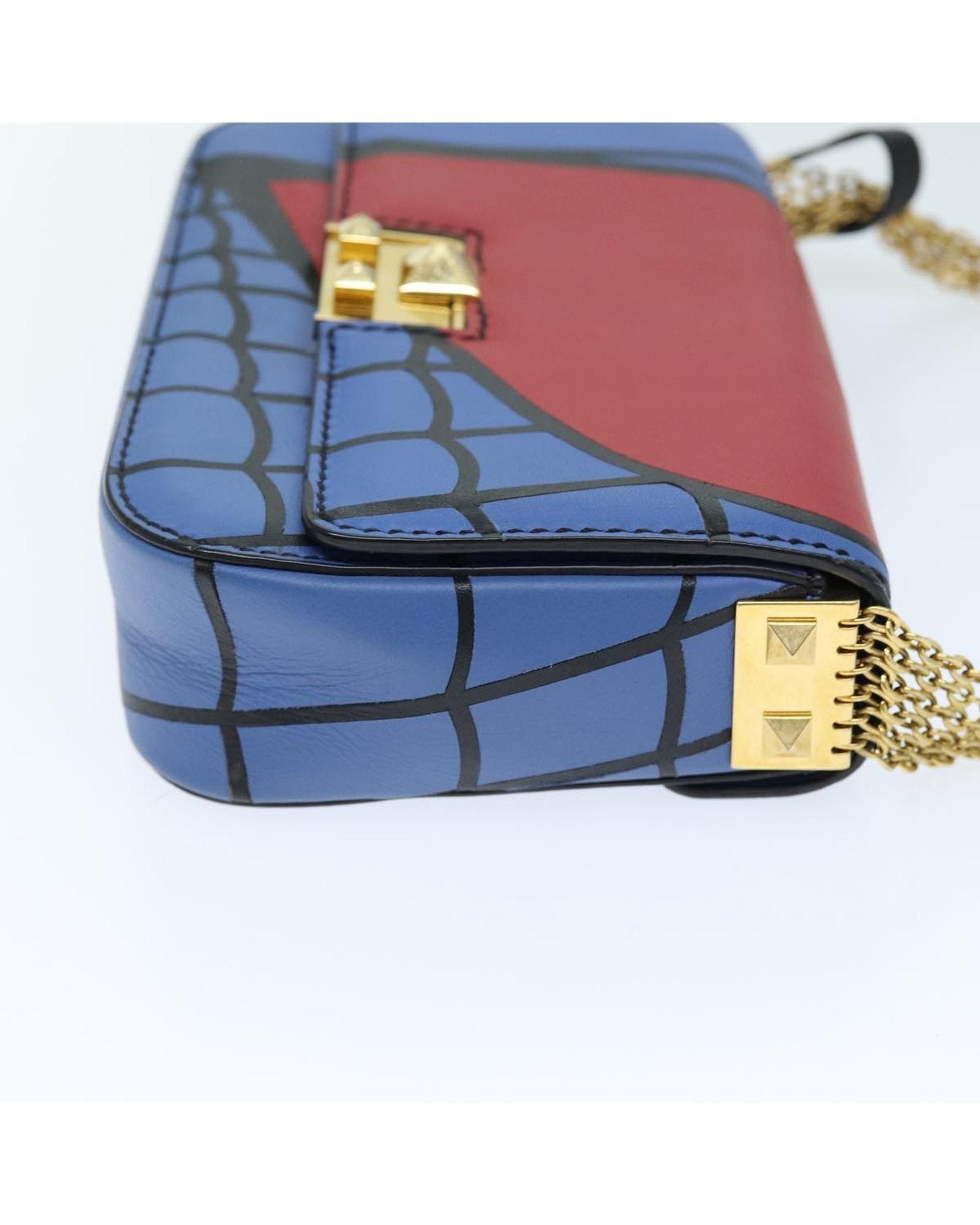 Valentino Preloved Rockstud Printed Calfskin Leather Bag Wo - Blue Shoulder image 5