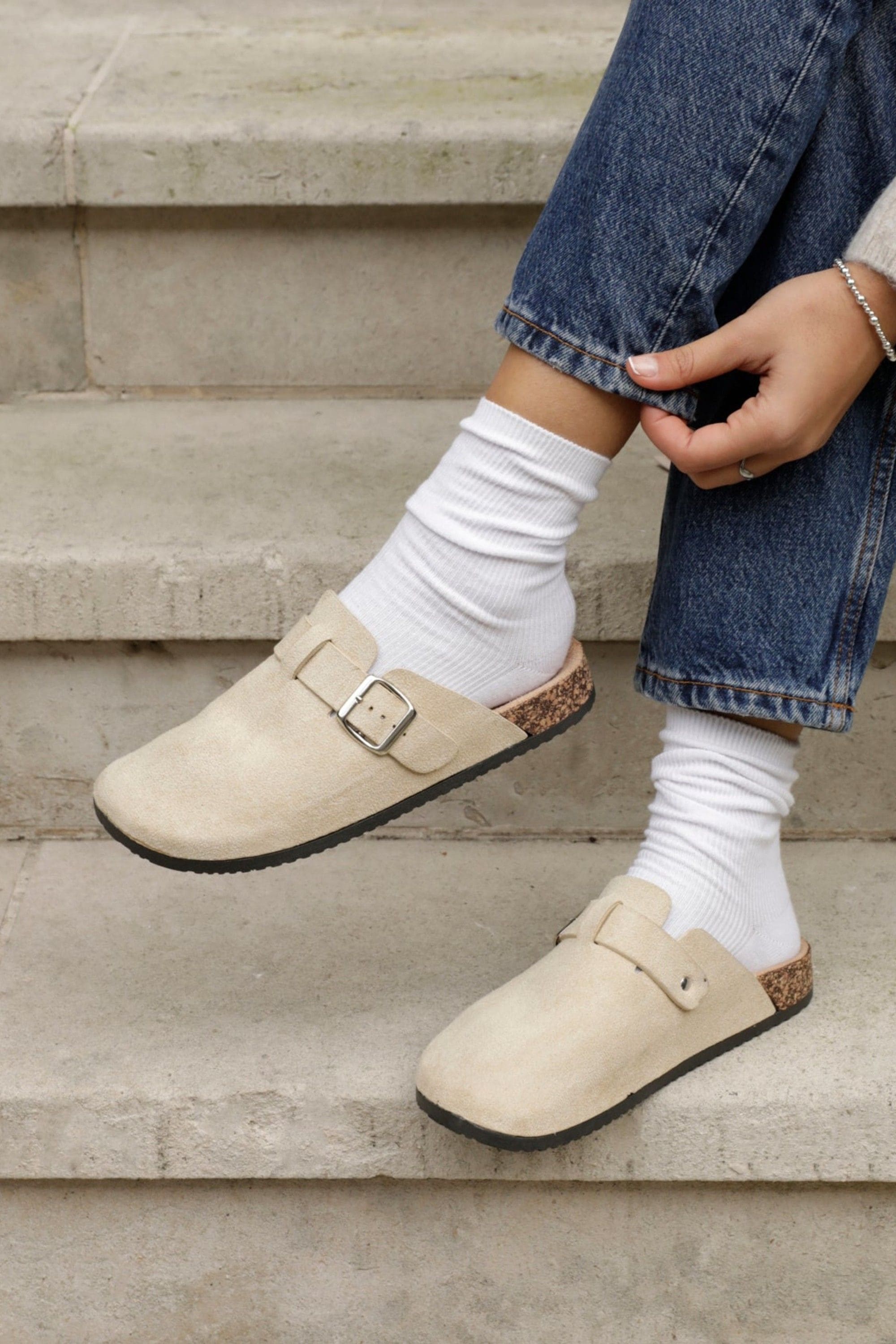 Linzi Honour Beige Faux Suede Clog Sandals image 7