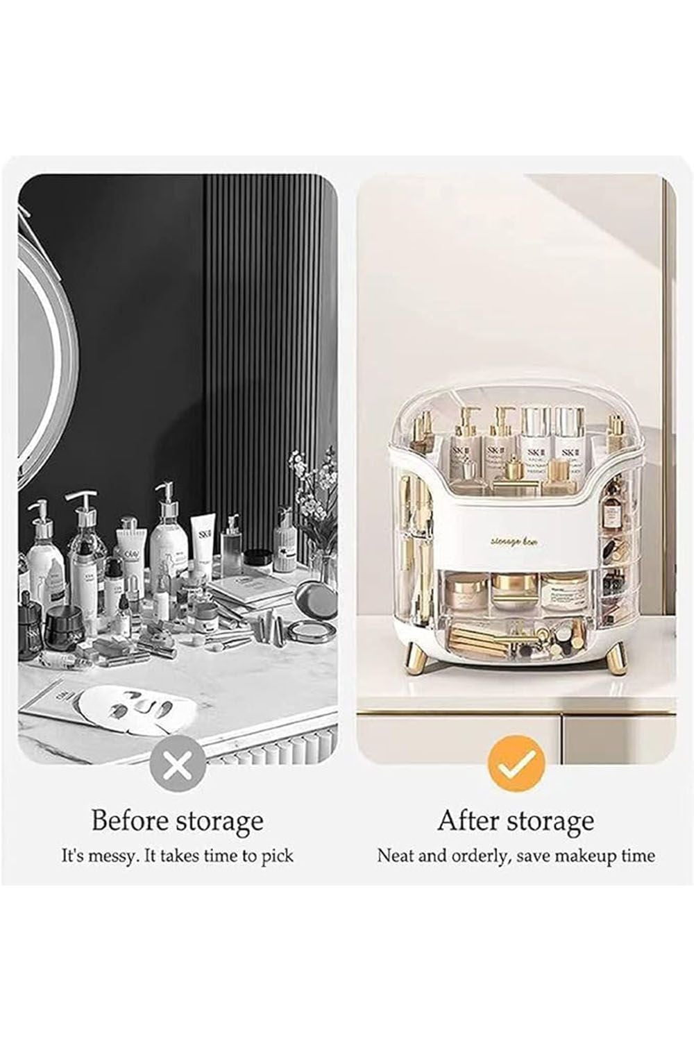 SHEONLY Makeup Storage Organiser with Clear Lid, Skincare Organiser Drawers Beauty Holder Cosmetic Organisers for Bathroom, DressingTable Organiser Dustproof Waterproof image 5