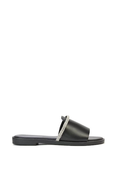 XY London 'Khai' Flat Sandal Sliders With Diamante Rhinestone Strap