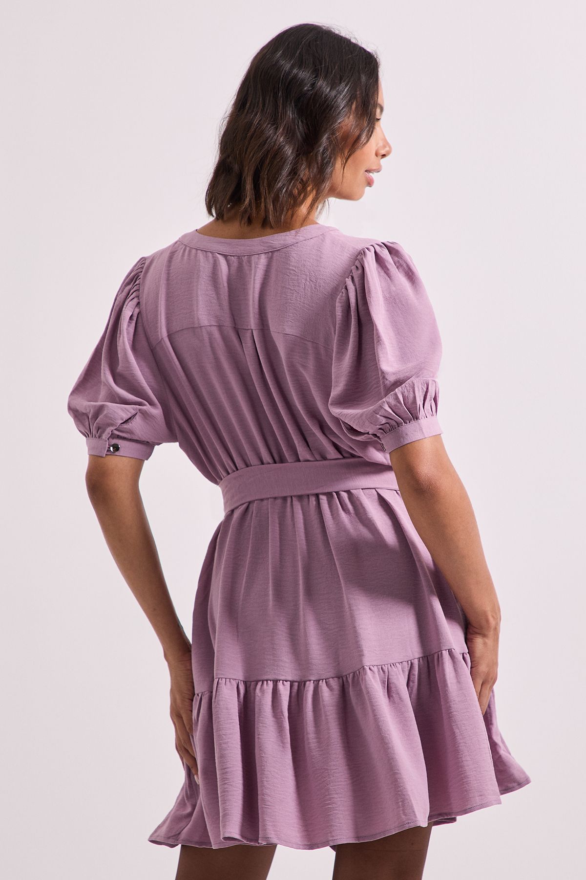 Dorothy Perkins Overhead Belted Puff Sleeve Mini Dress Dusty Rose image 3