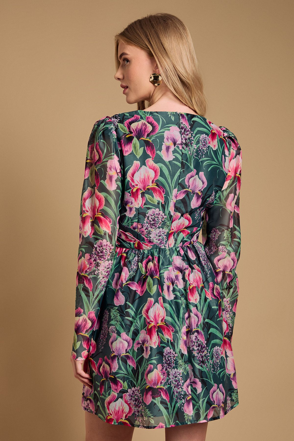 Oasis Structured Fit and Flare Pleat Detail Mini Dress Green image 3