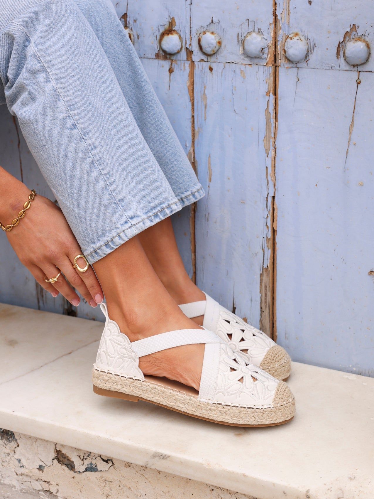 Linzi Jillian White Faux Leather Flower Cut Out Espadrille Sandal image 2