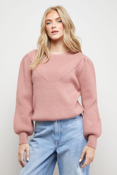 Oasis Rib Transfer Balloon Sleeve Jumper Rose