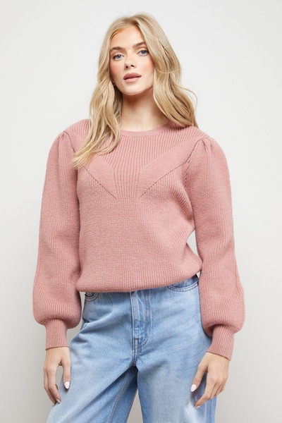 Oasis Rib Transfer Balloon Sleeve Jumper Rose