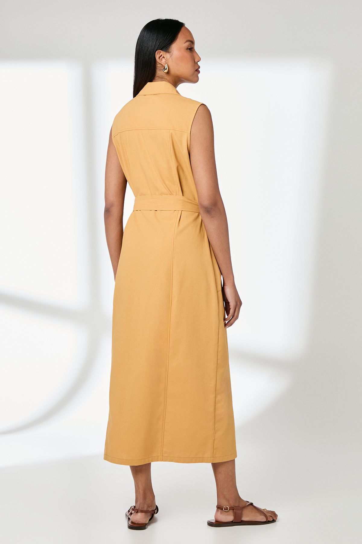 Principles Ochre Button Front Linen Column Shirt Dress Ochre image 3