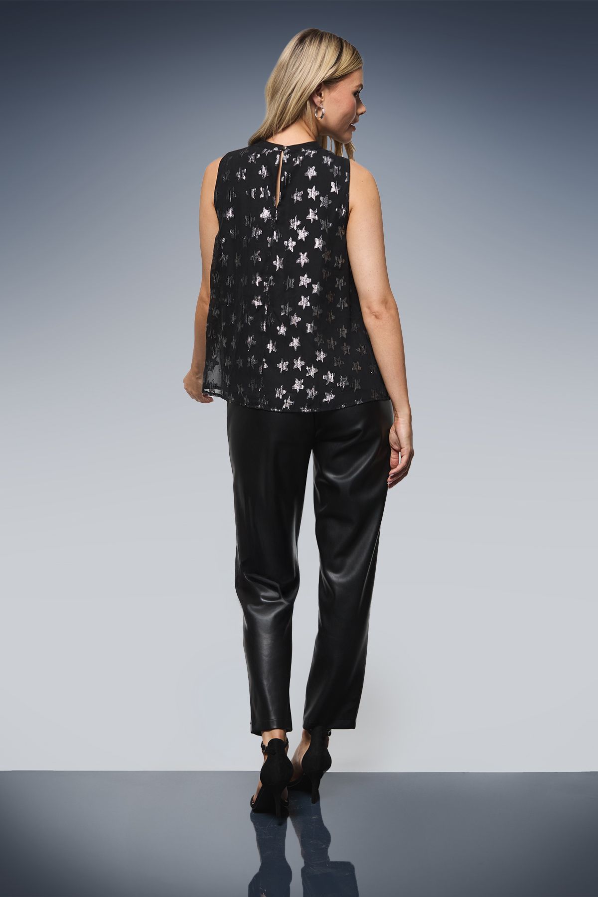 Dorothy Perkins DP Luxe Star Jacquard Keyhole Sleeveless Top Black image 3