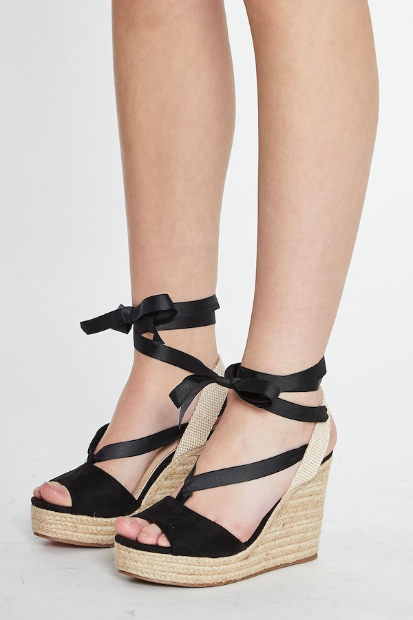 Shnoo Open-Toe Lace-Up Espadrille Wedges
