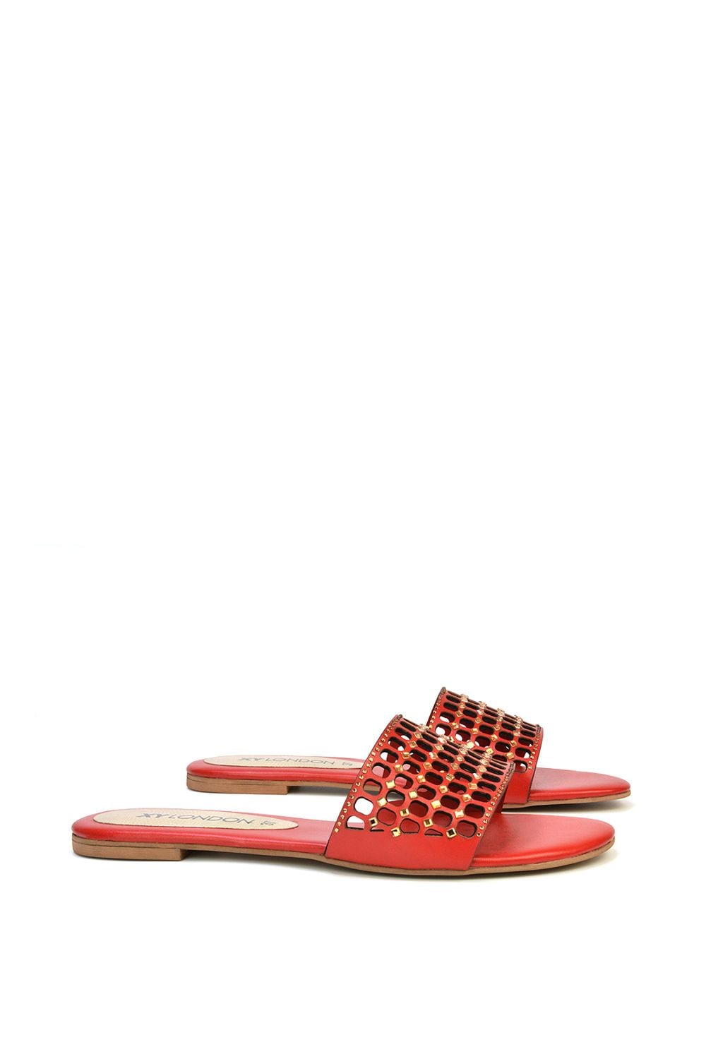 XY London 'Abbie' Mesh Strappy Diamante Slip On Flat Sandals Sliders image 4