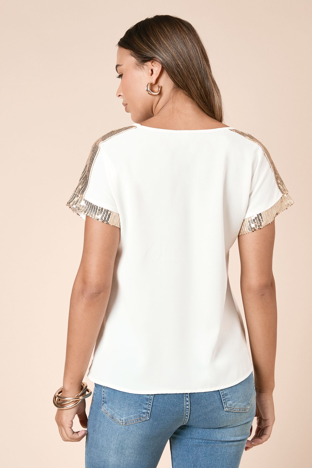 Dorothy Perkins Short Sleeve T-Shirt Sequin Blouse Ivory image 3