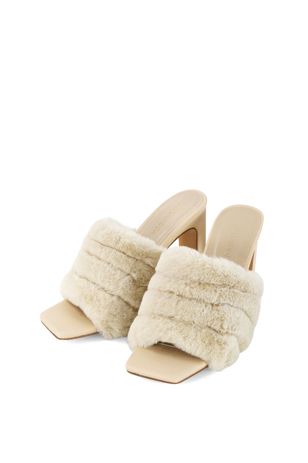 XY London 'Hunter' Fluffy Faux Fur Square Toe Slim Block Heel Mules image 3