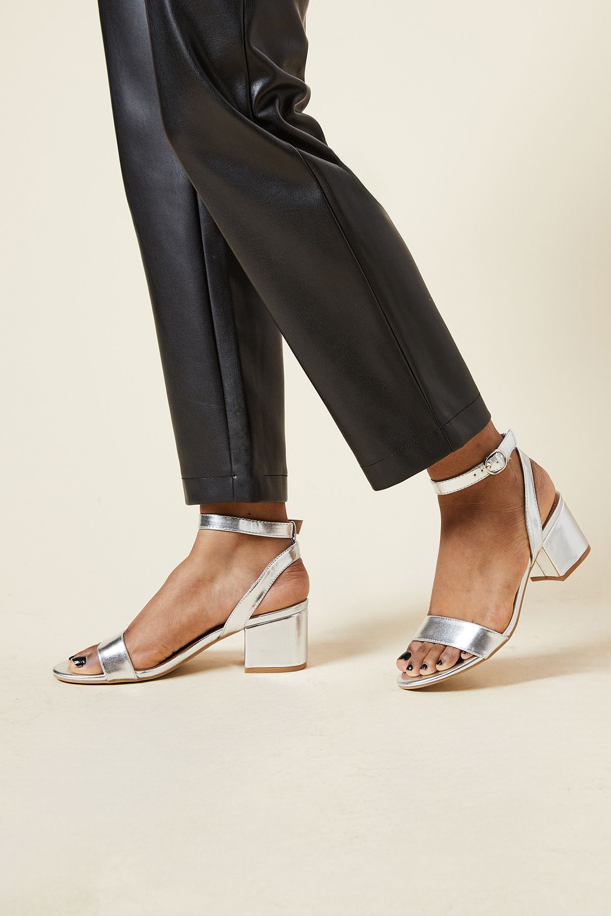 Dorothy Perkins Tommi Barely There Mid Block Heel Sandals Silver image 3