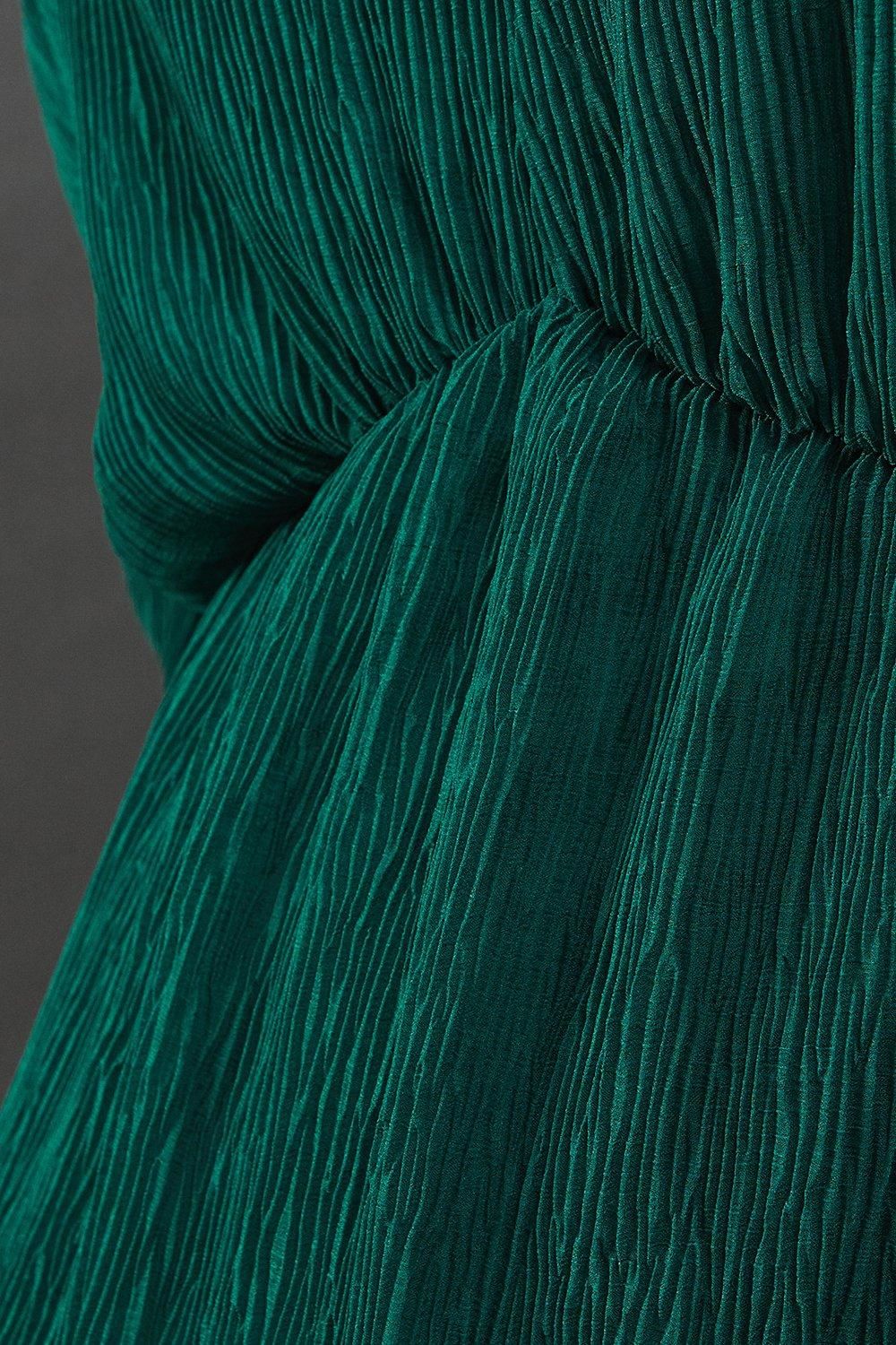 Warehouse Micro Pleat Batwing Midi Dress Green image 5