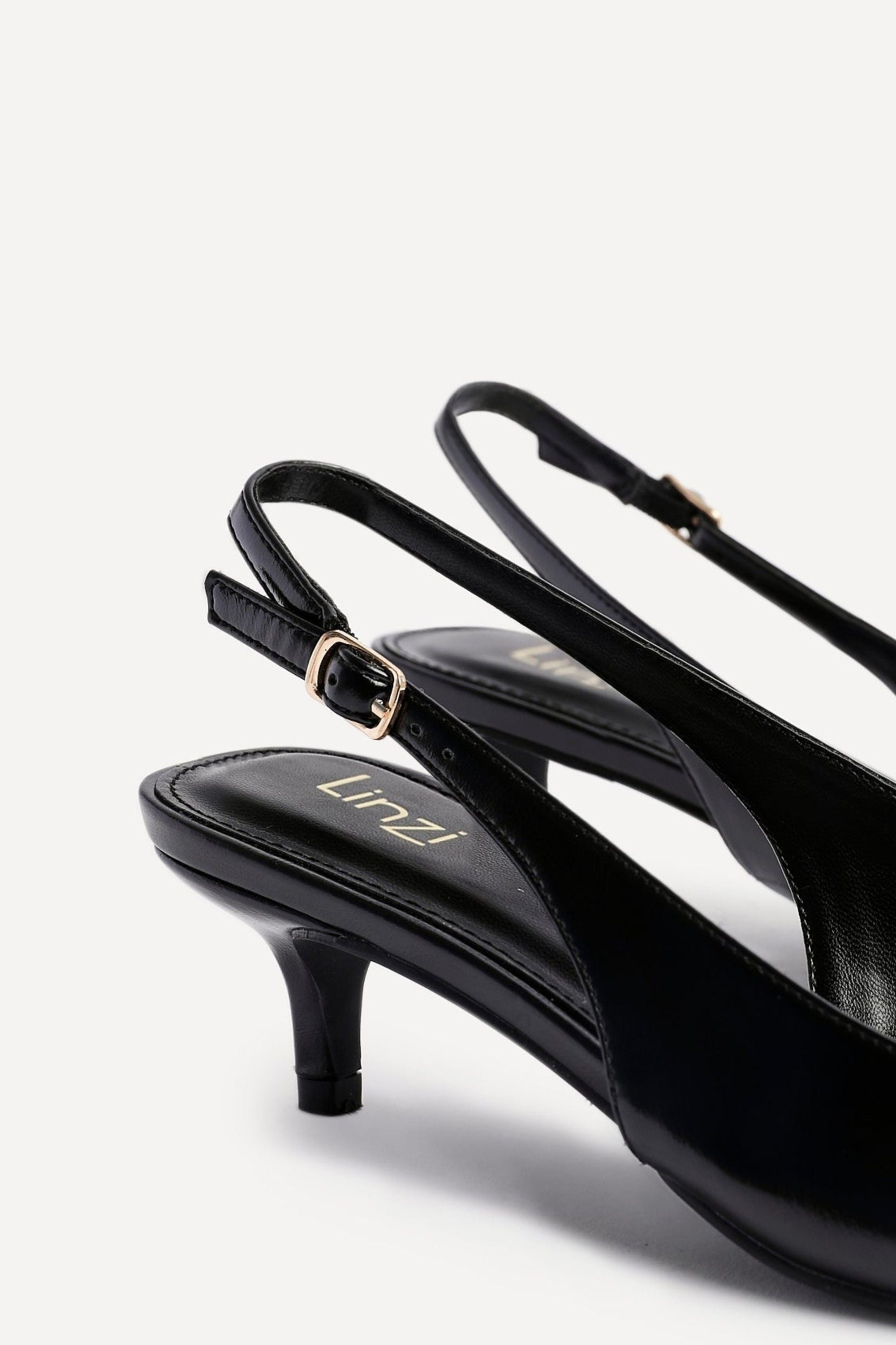 Linzi Elvira Black Faux Leather Slingback Kitten Court Heels image 5