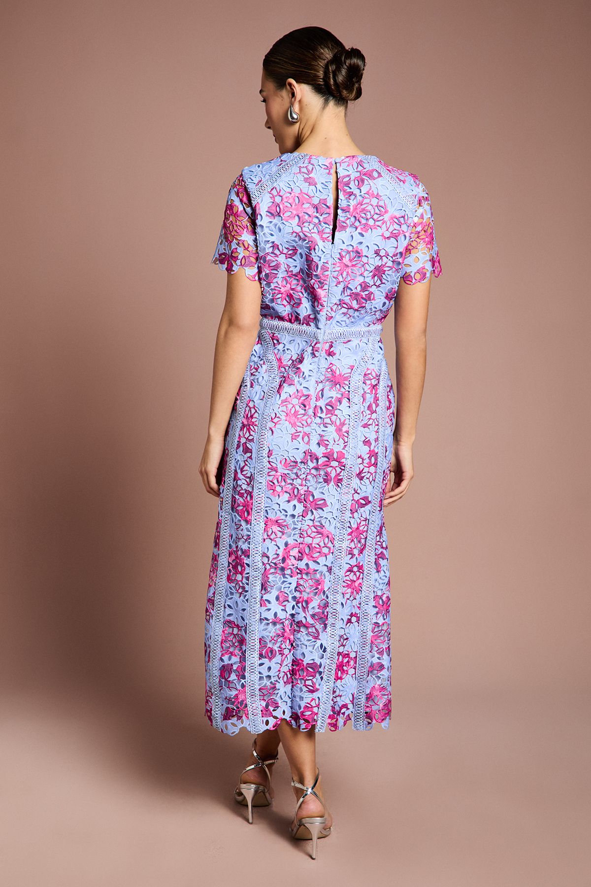 Coast Printed Lace Midi Pencil Dress Blue image 3