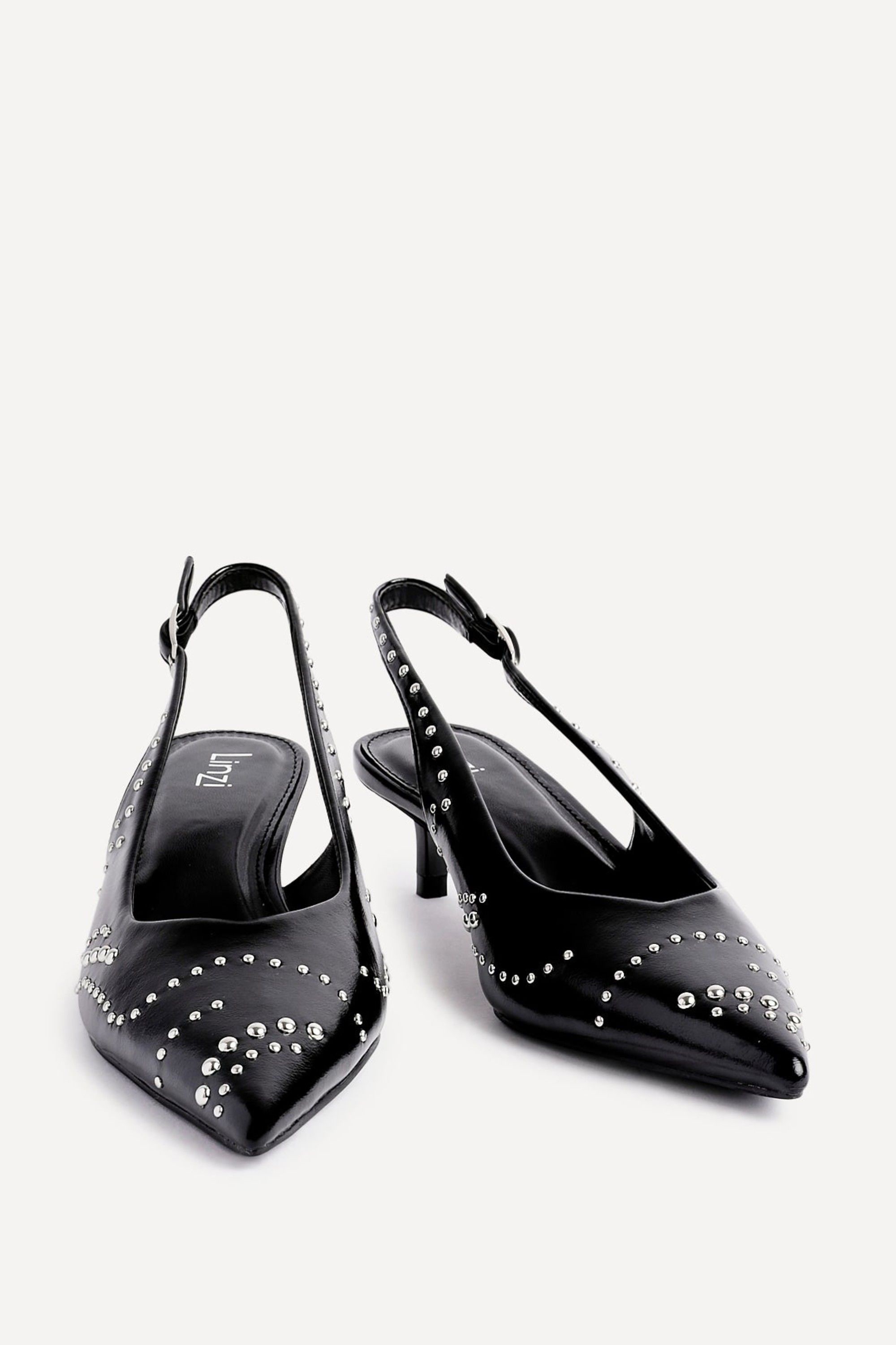 Linzi Crave Black Faux Leather Studded Kitten Heels image 3