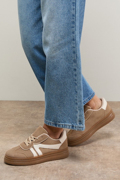 Oasis Faux Suede Lace Up Platform Trainners Beige