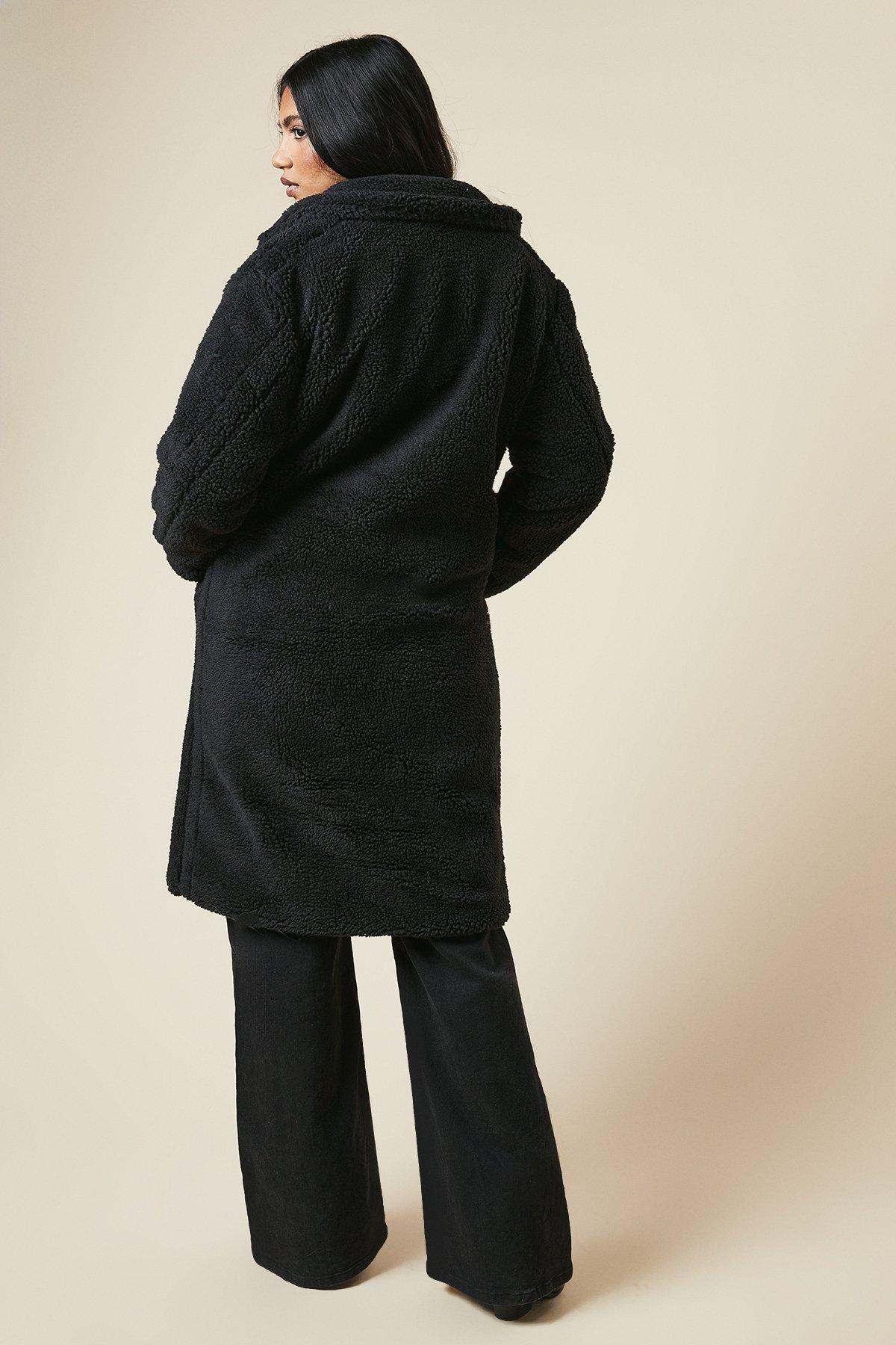 Dorothy Perkins Borg Collared Midi Coat Black image 3