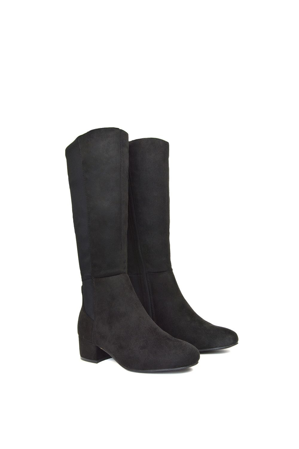 XY London 'Hannah' Low Block Heel Elasticated Calf Long Boots With Zip Fastening image 4