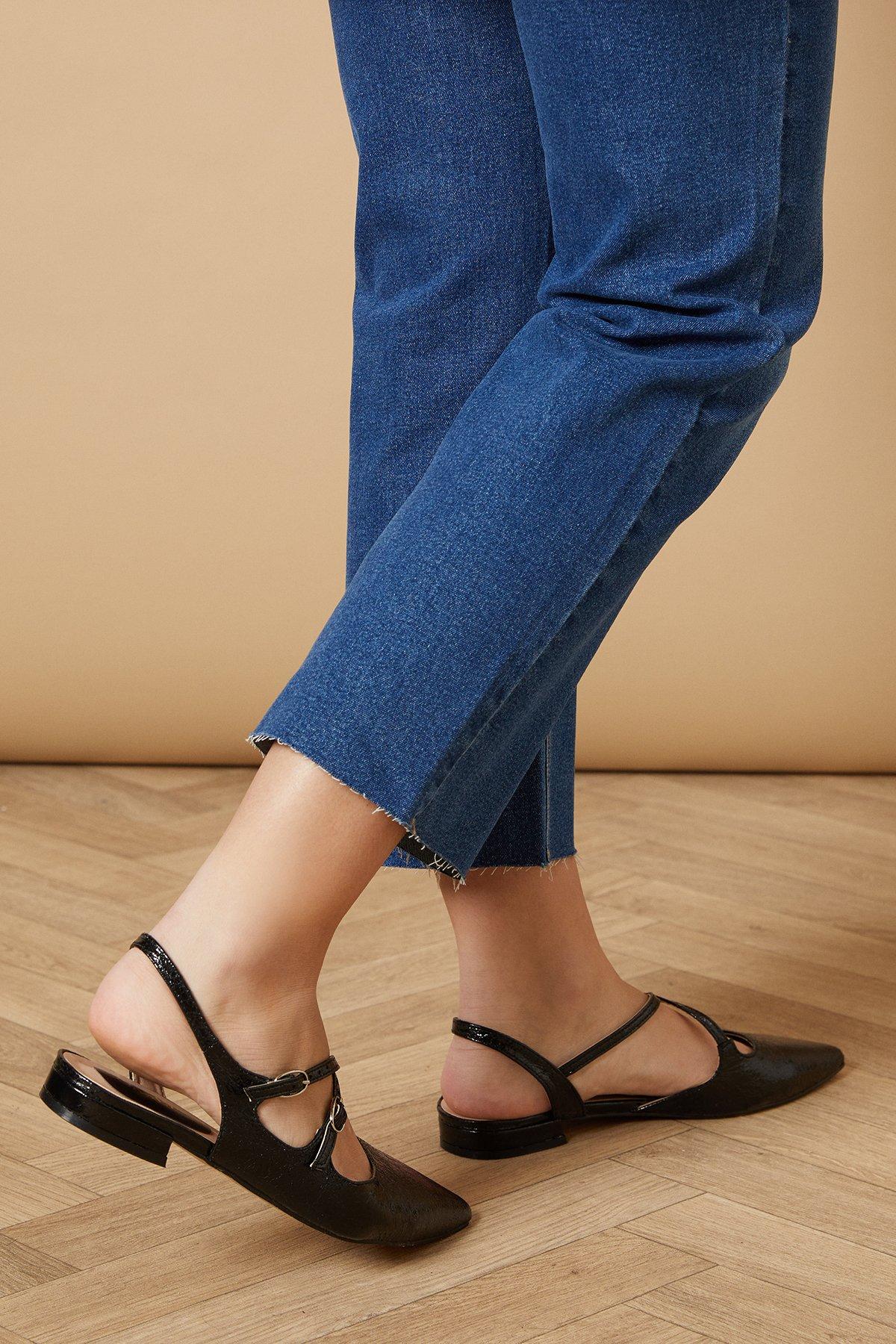 Oasis Anthea Faux Leather Pointed Cross Strap Flat Ballet Pumps Black image 3