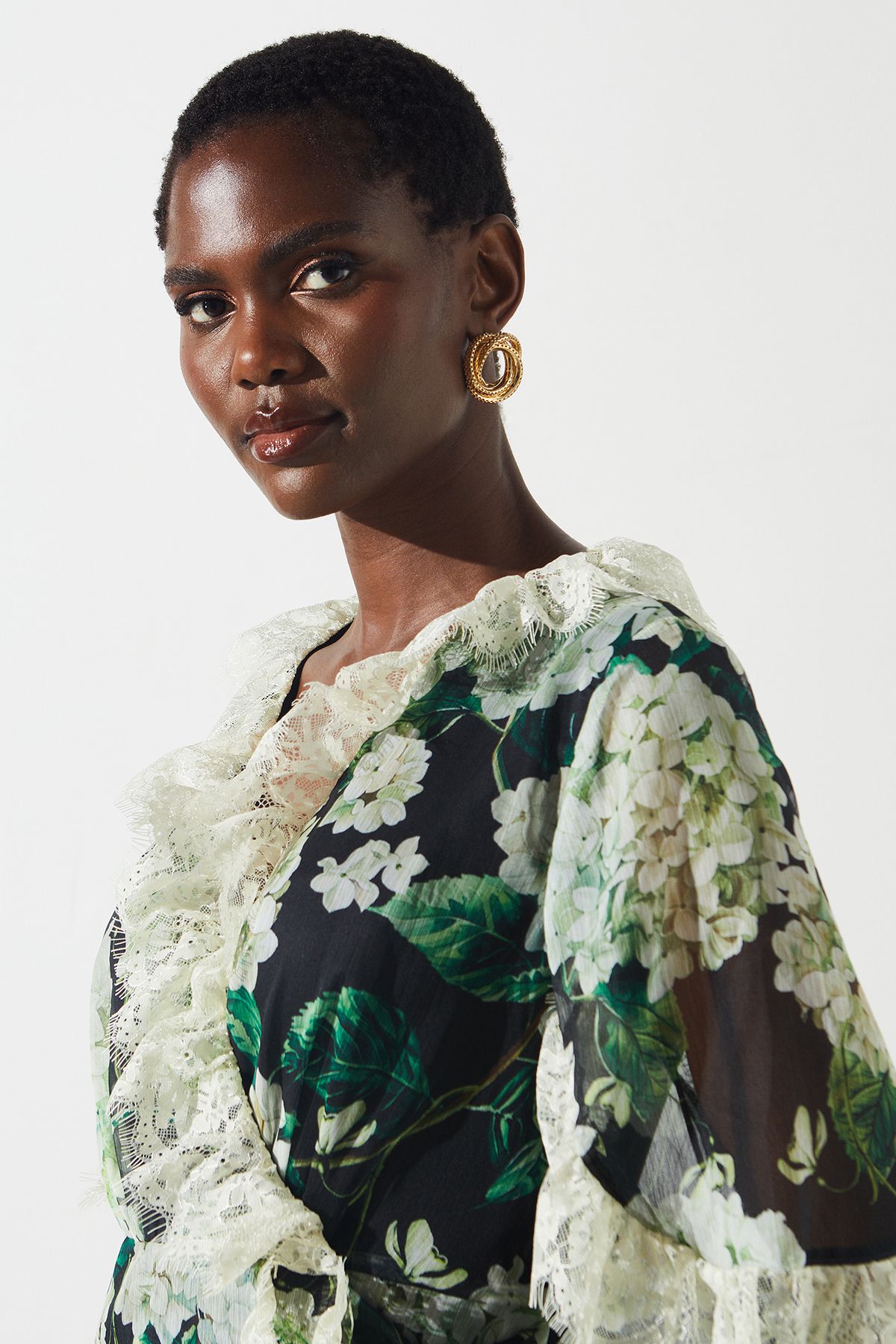 Coast Lace Trim Chiffon Wrap Dress Multi image 4