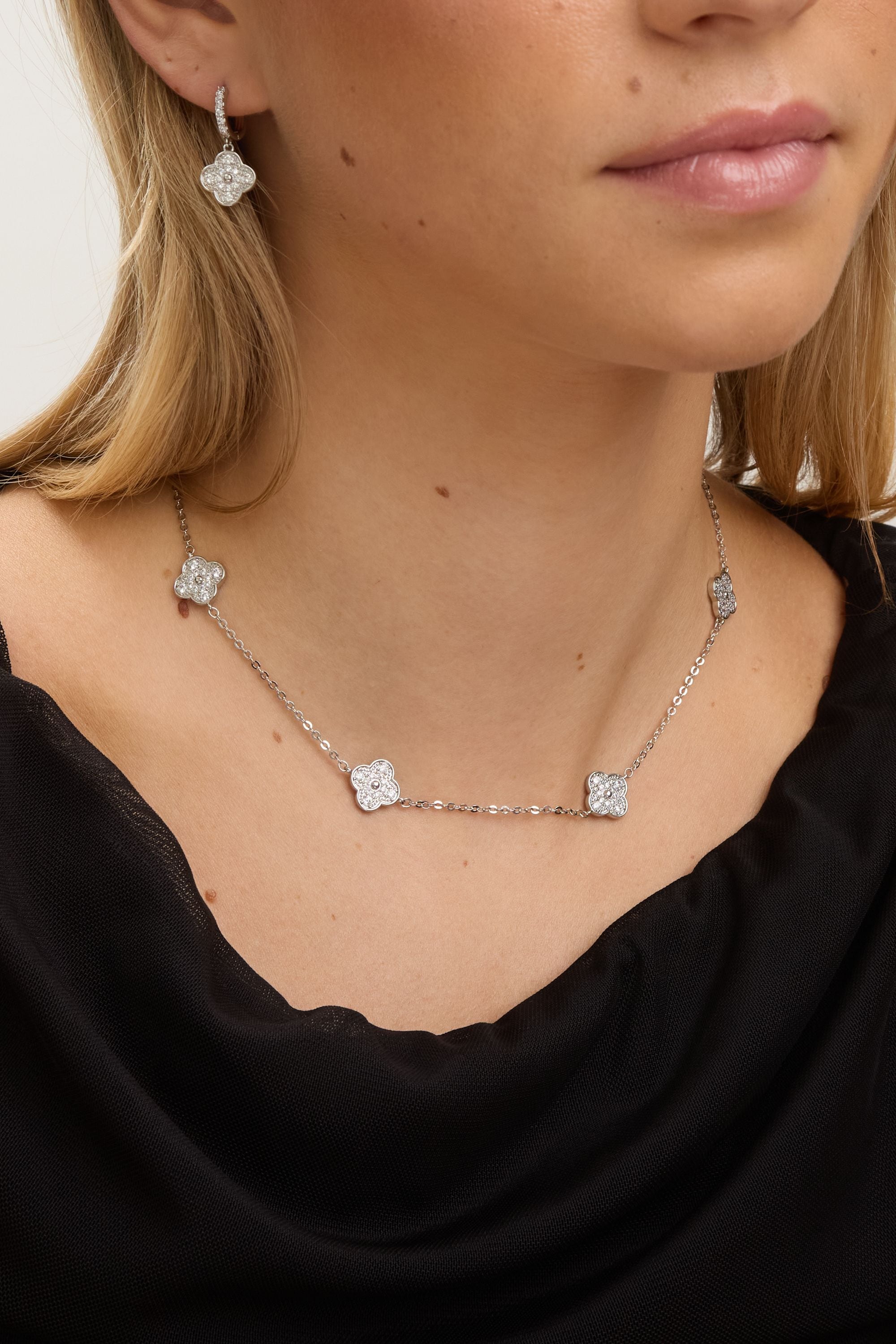 Jon Richard Rhodium Plated and Pave Clover Necklace image 4