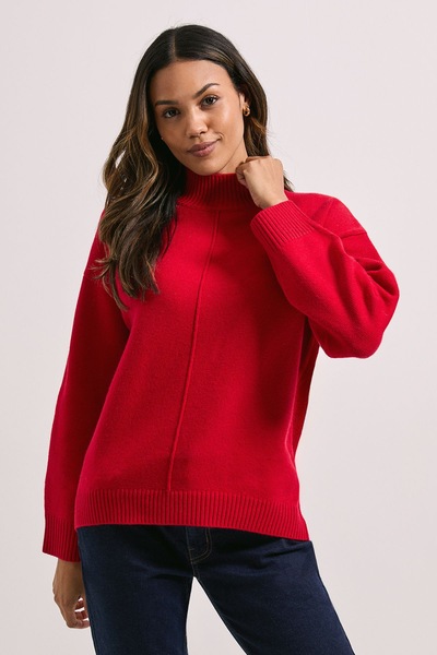 Dorothy Perkins Funnel Neck Exposed Seam Jumper Red