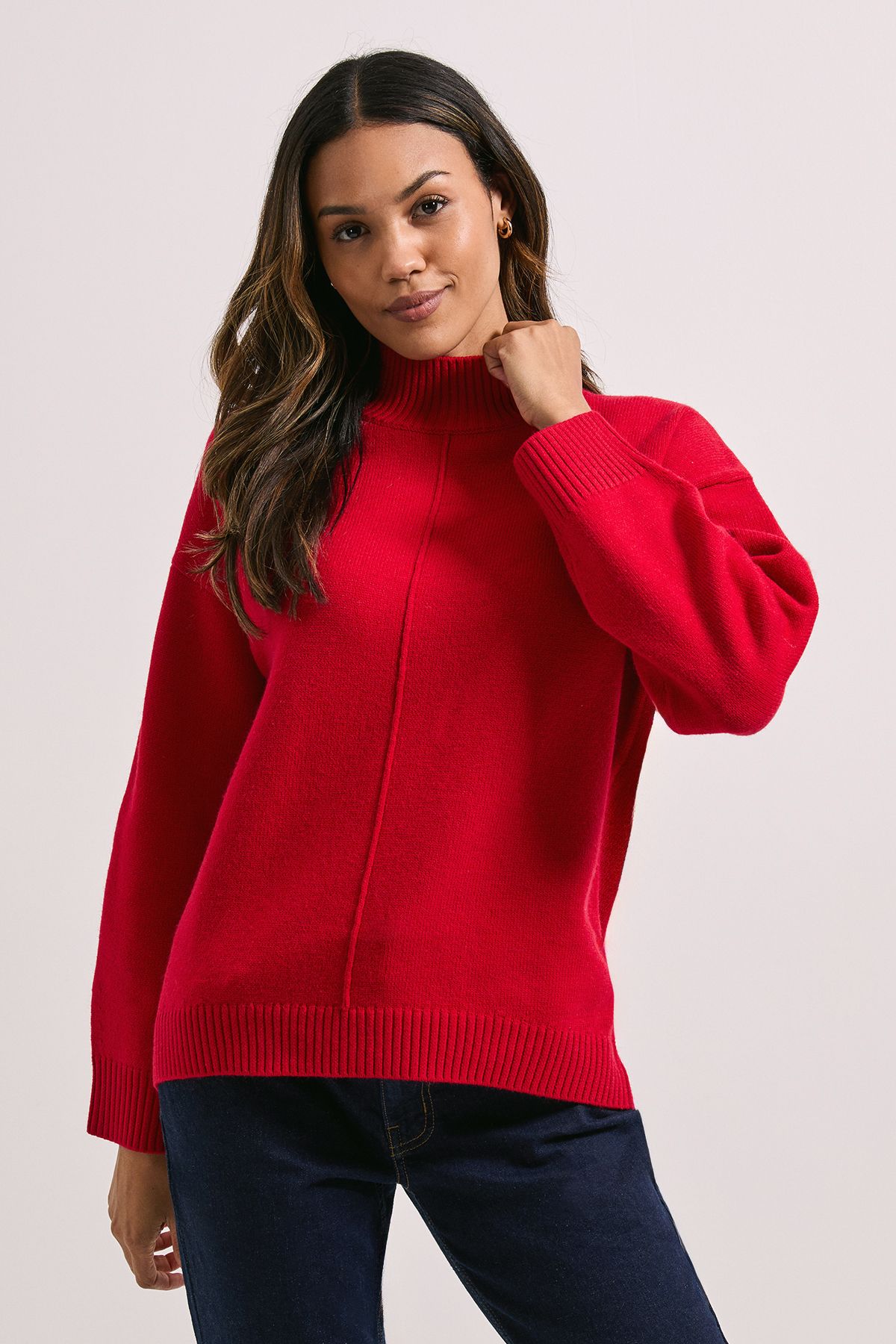 Dorothy Perkins Funnel Neck Exposed Seam Jumper Red image 1