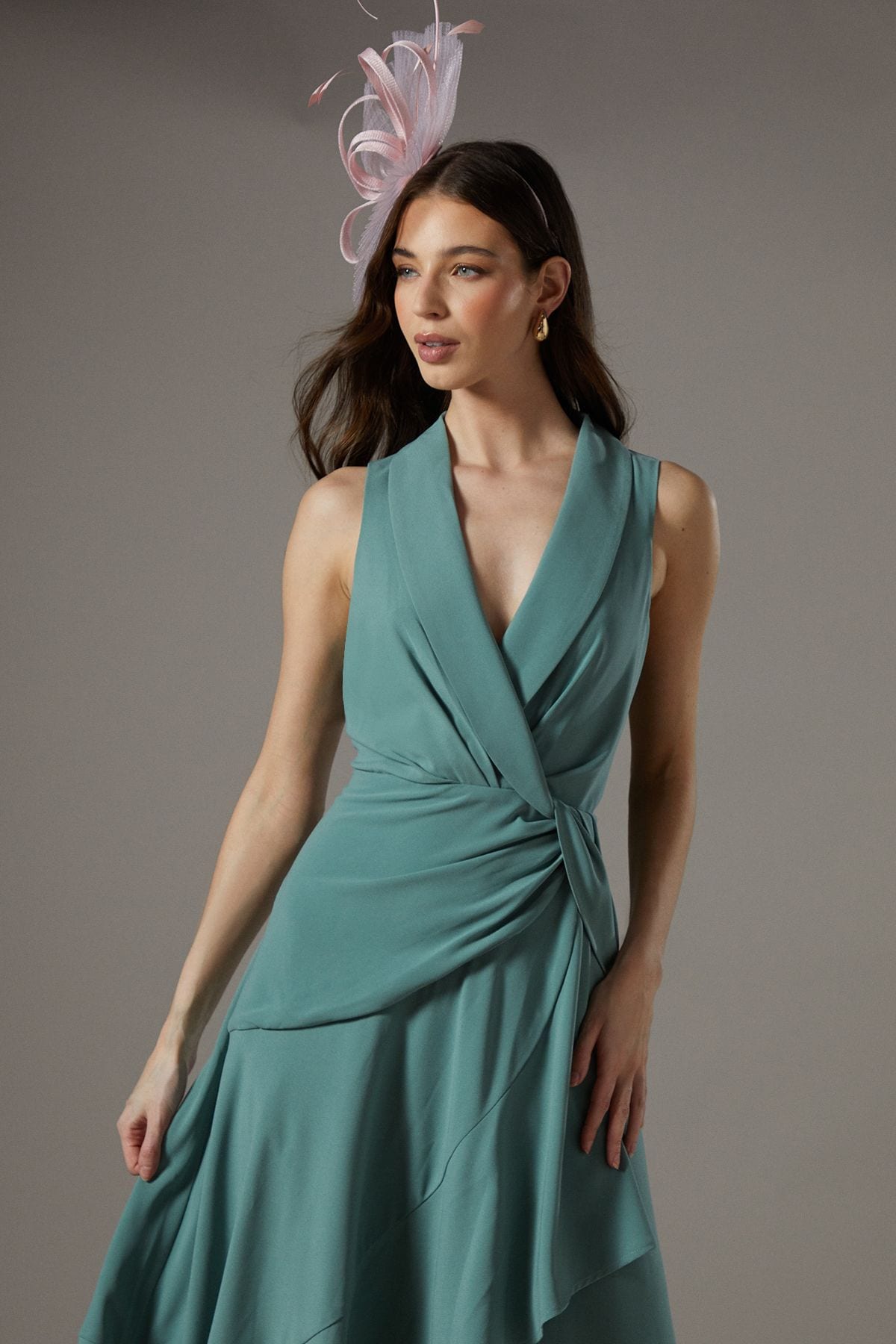 Coast Shawl Collar Ruffle Hem Midi Dress Sage image 4
