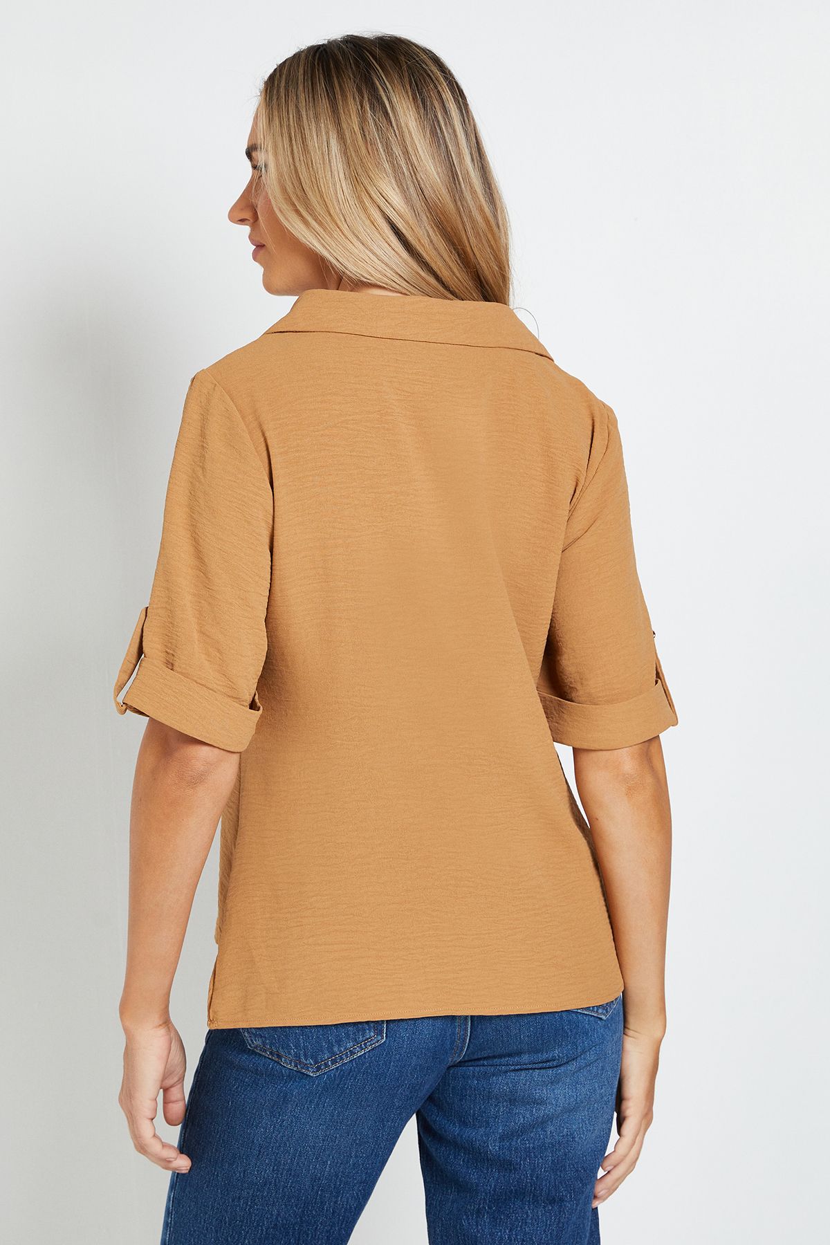 Dorothy Perkins Relaxed Collar Shirt With Tab Sleeve Camel image 3