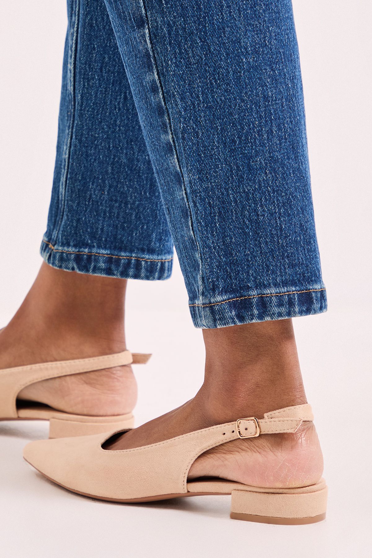 Dorothy Perkins Enola Faux Suede Pointed Low Block Heel Slingback Shoes Beige image 4