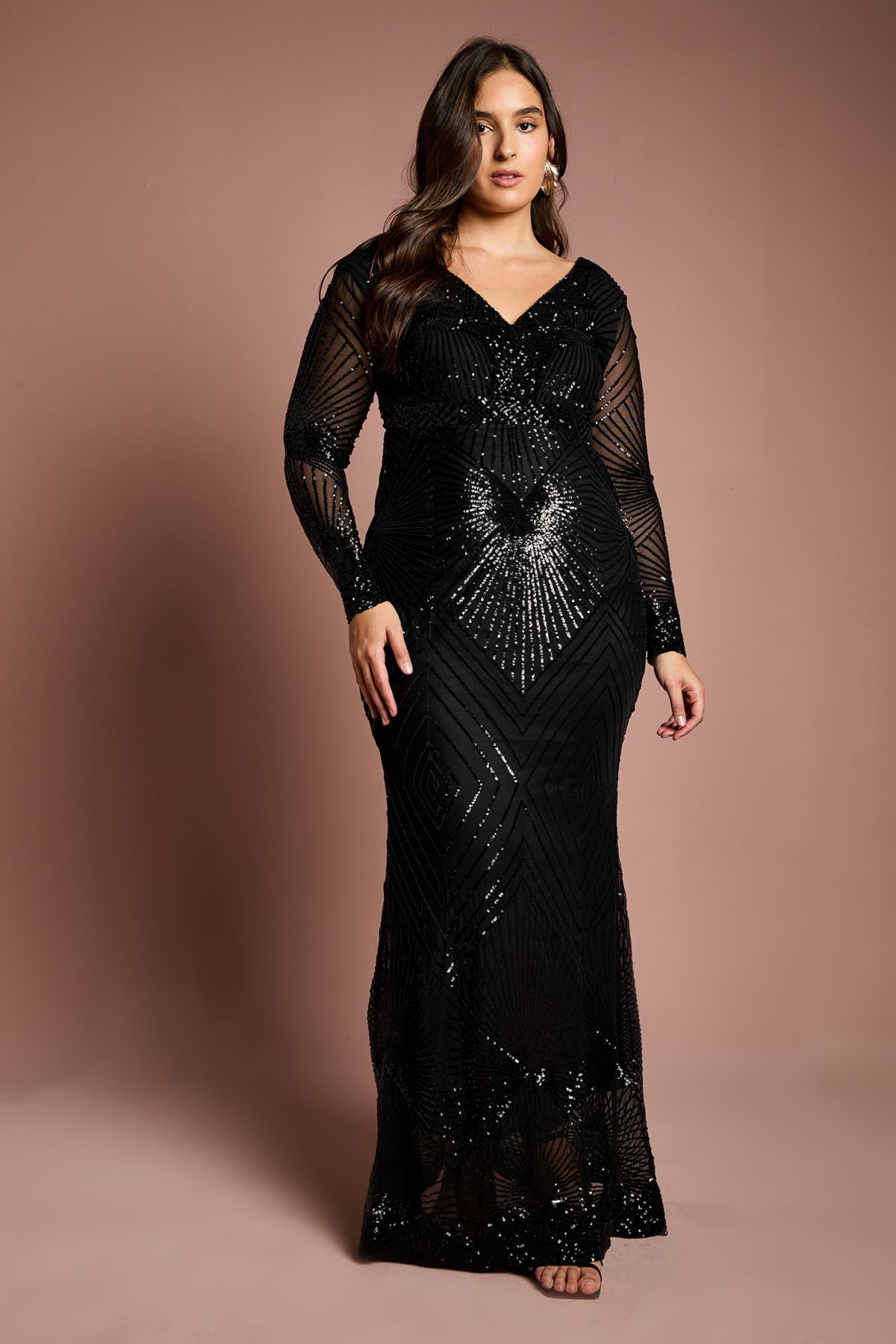 Coast Plus Size Long Sleeve Embellished Maxi Dress Black