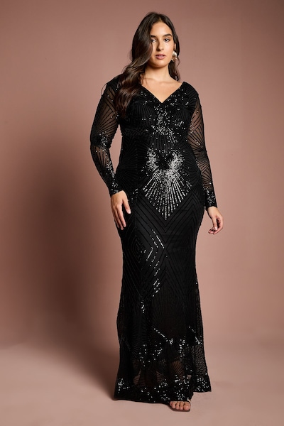 Coast Plus Size Long Sleeve Embellished Maxi Dress Black