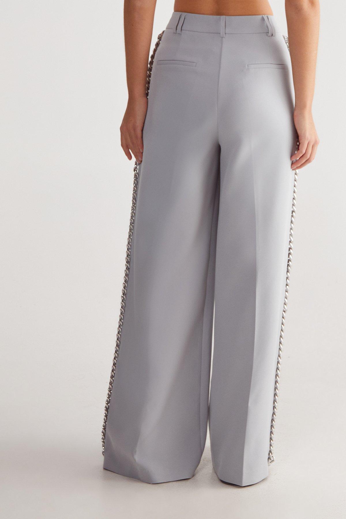 NastyGal Premium Tailored Chain Trim Trouser Pale Grey image 3