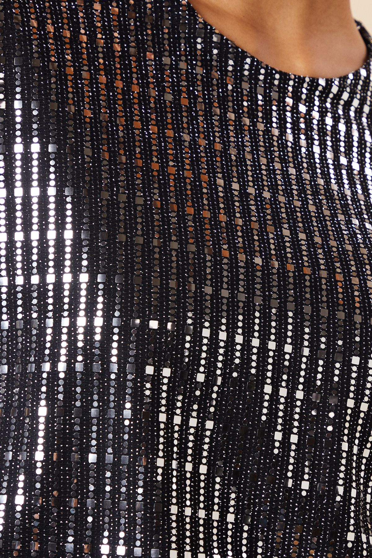 Dorothy Perkins Metallic Long Sleeve Jersey Mini Dress Black image 5