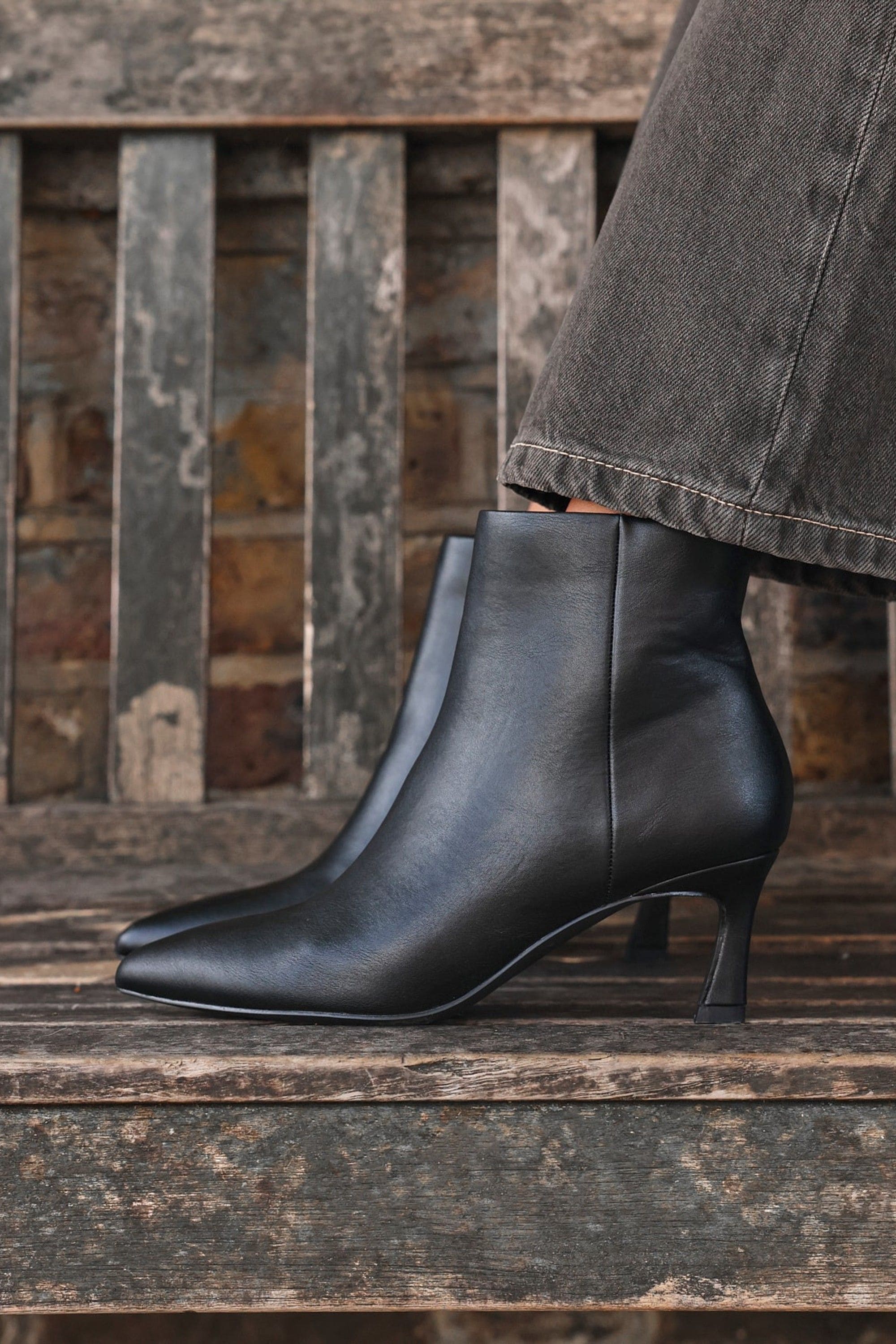 Linzi Secured Black Faux Leather Pointed Toe Stiletto Ankle Boot image 2