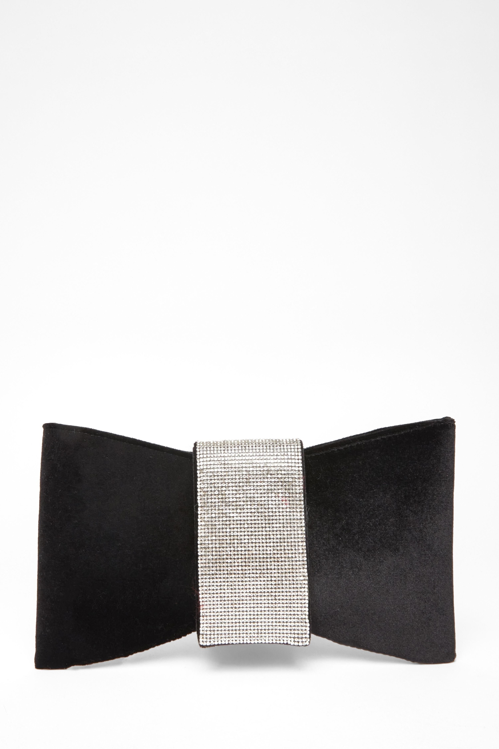Quiz Black Diamante Bow Clutch Bag image 3