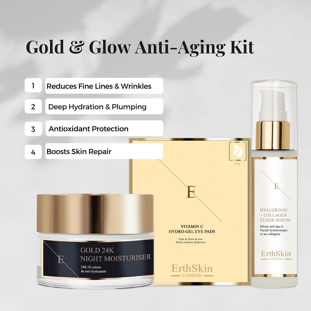Erth Skin London Anti-Wrinkle Night Moisturiser 24k Gold 50ml + Hyaluronic acid & Collagen Serum - 60ml + Vitamin C Hydrogel Eye Pads x 5 image 8