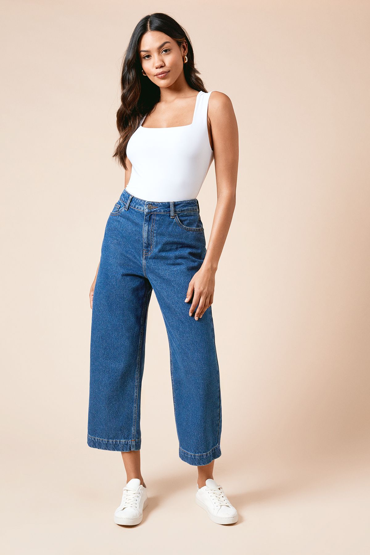 Dorothy Perkins Cropped Wide Leg Jean Mid Blue image 2