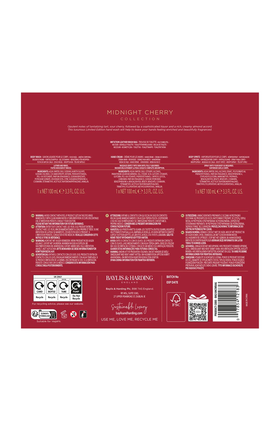 Baylis & Harding Midnight Cherry Luxury Wash Bag Gift Set Multi image 8