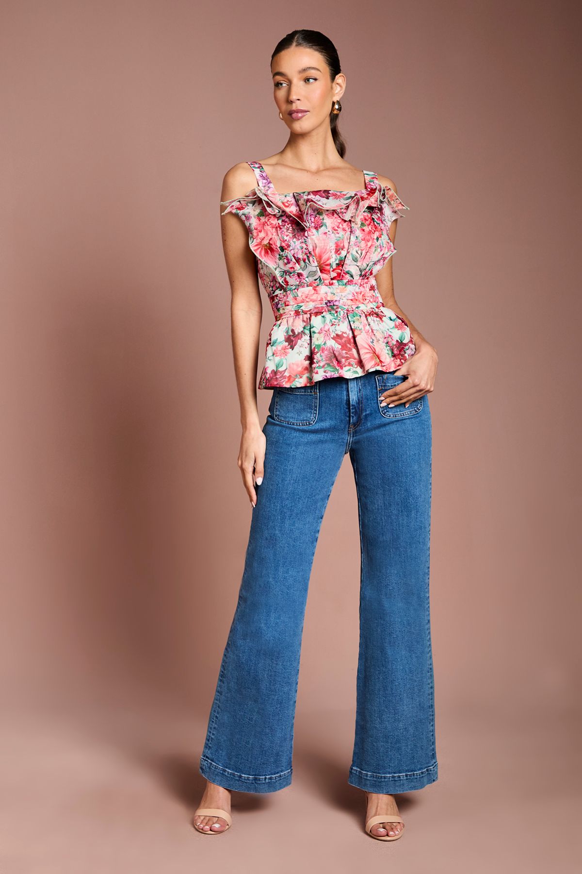 Coast Organza Floral Ruffle Fan Detail Top Sage image 2