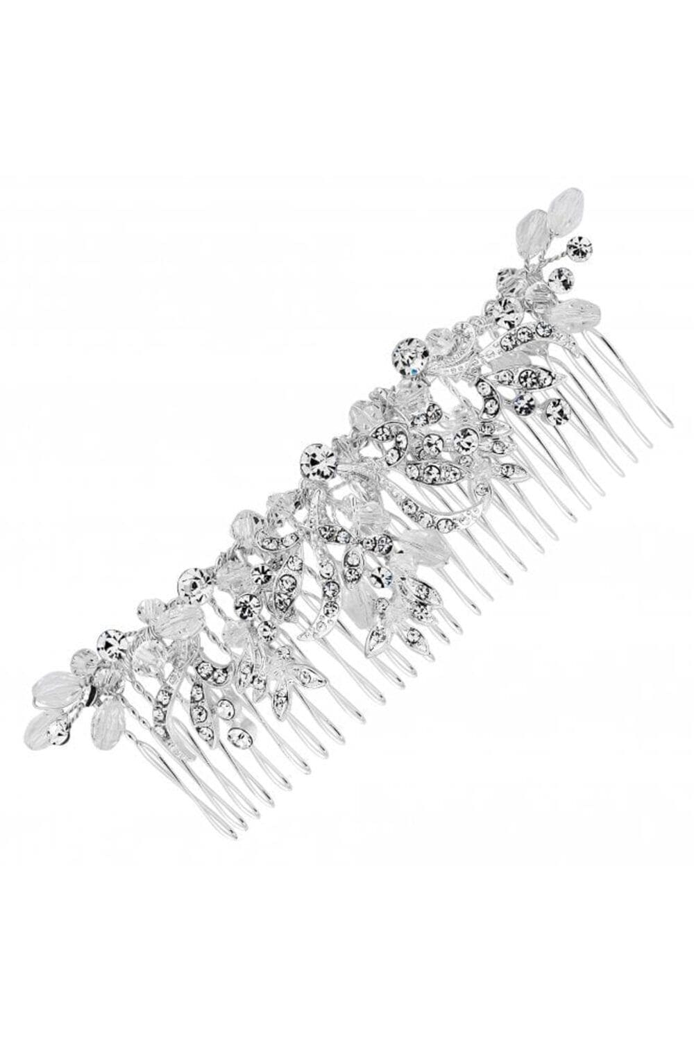 Jon Richard Silver Plated Clear Crystal Freya Princess Bead Hair Comb - Gift Pouch image 1
