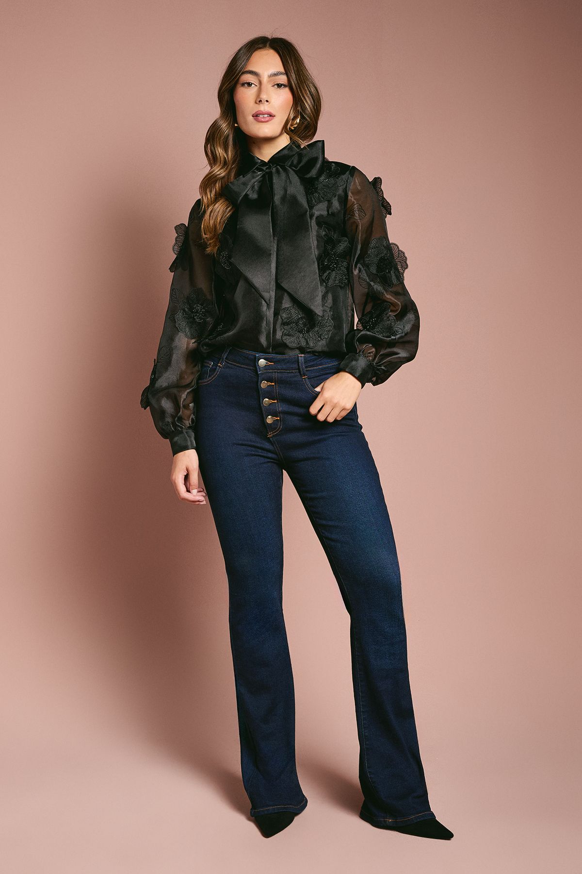 Coast 3D Flower Organza Blouse Black image 1