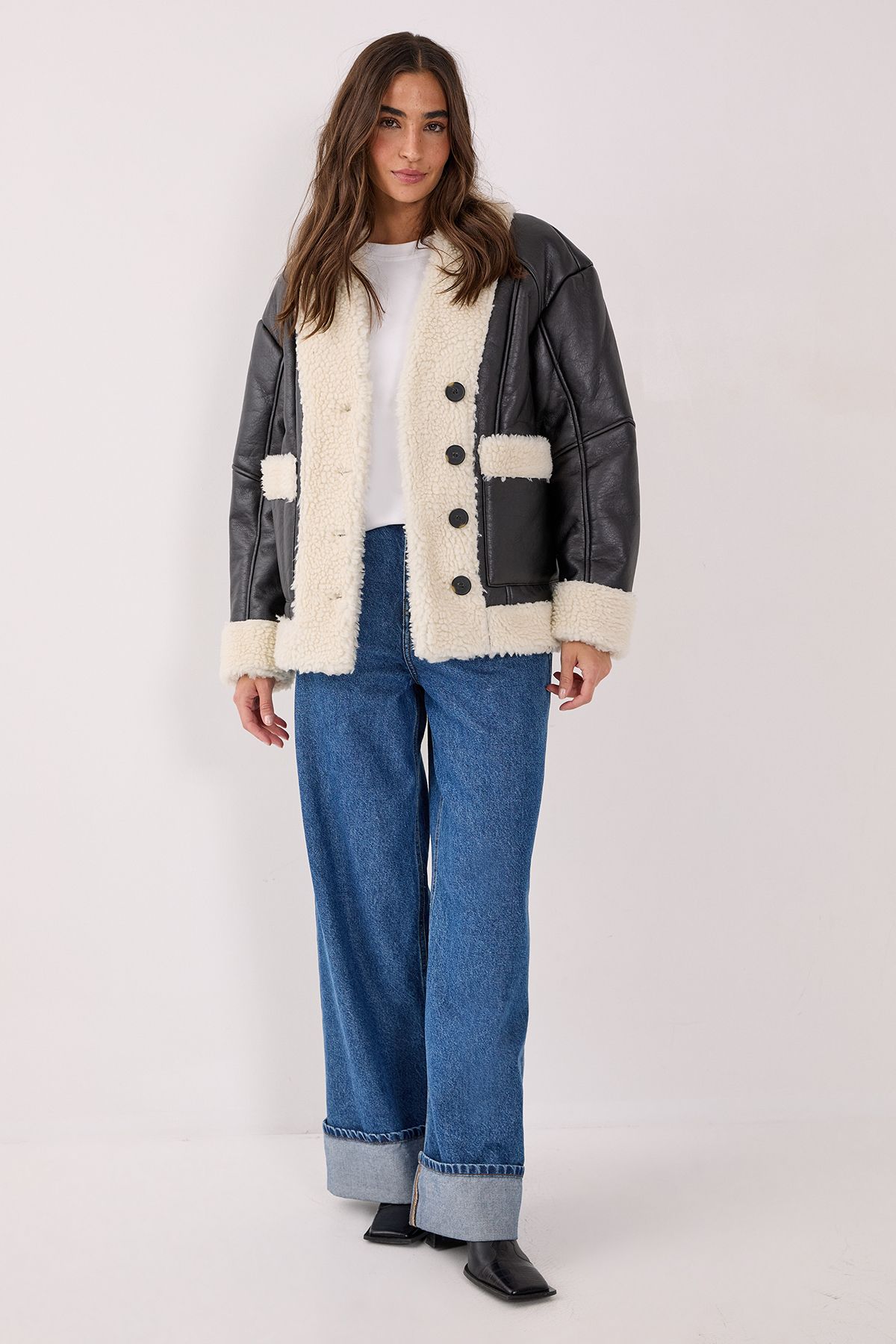 NastyGal Borg Bonded 80s Aviator Jacket Black image 1