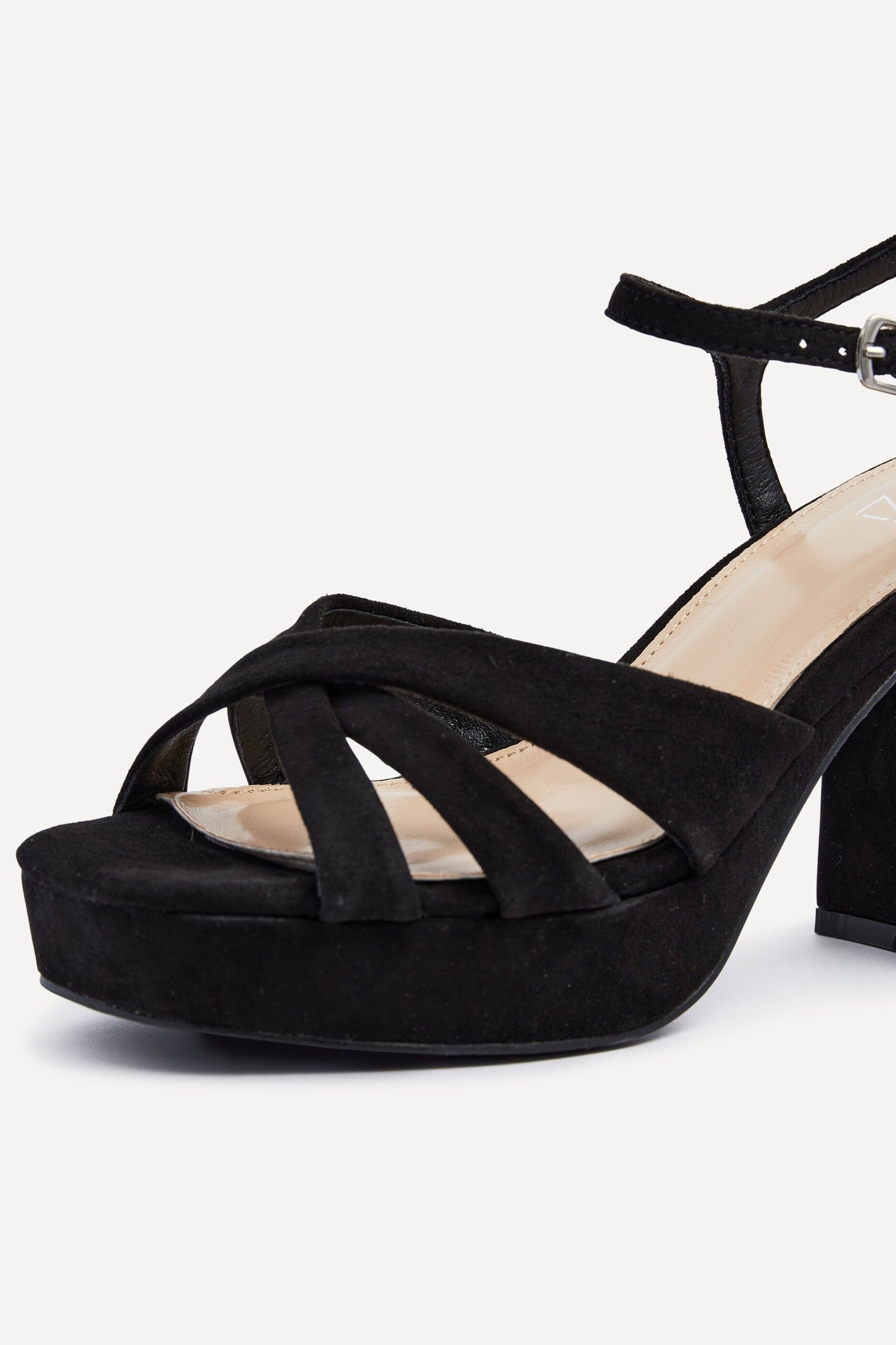 Linzi Keliah Black Faux Suede Crossover Platform Heels image 5