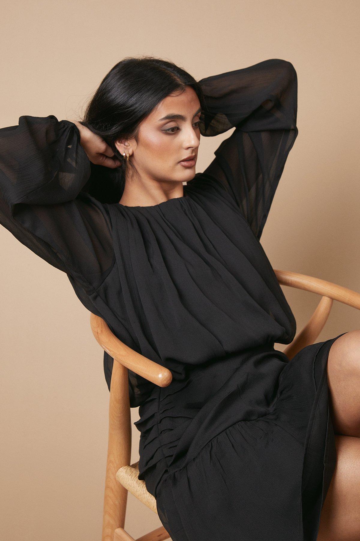 Oasis Chiffon Gathered Ruched Mini Dress image 1